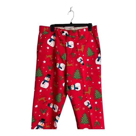 OppoSuits Christmas Pants Snowman Tree Novelty Holiday Party Red Mens 42 - Picture 2 of 8